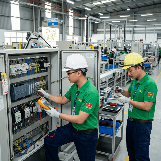 Kỹ sư BeeCa sửa chữa biến tần và lập trình PLC tại nhà máy