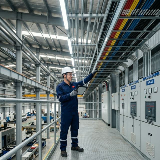 Thi công điện nhà xưởng công nghiệp tại Huế - máng cáp, tủ điện, chiếu sáng