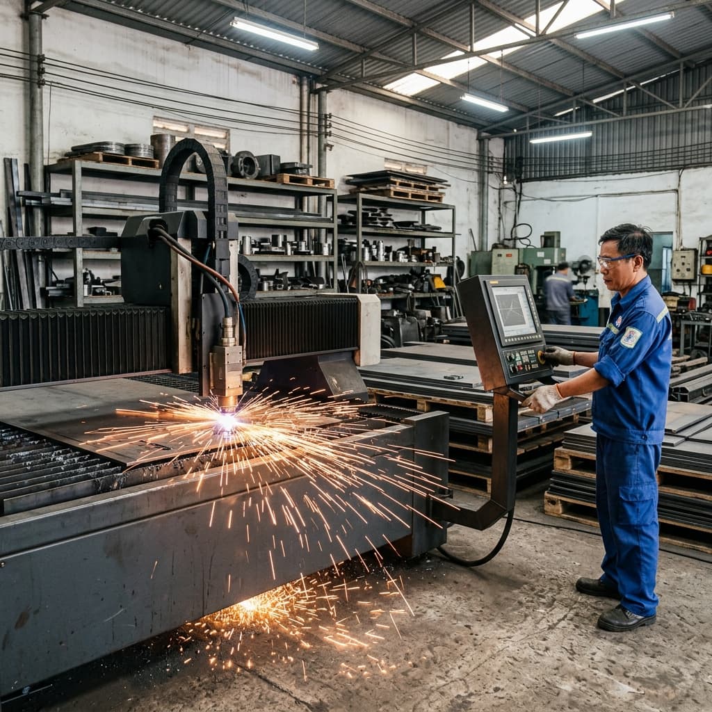 Kỹ sư BeeCa đang bảo trì máy CNC tại nhà máy